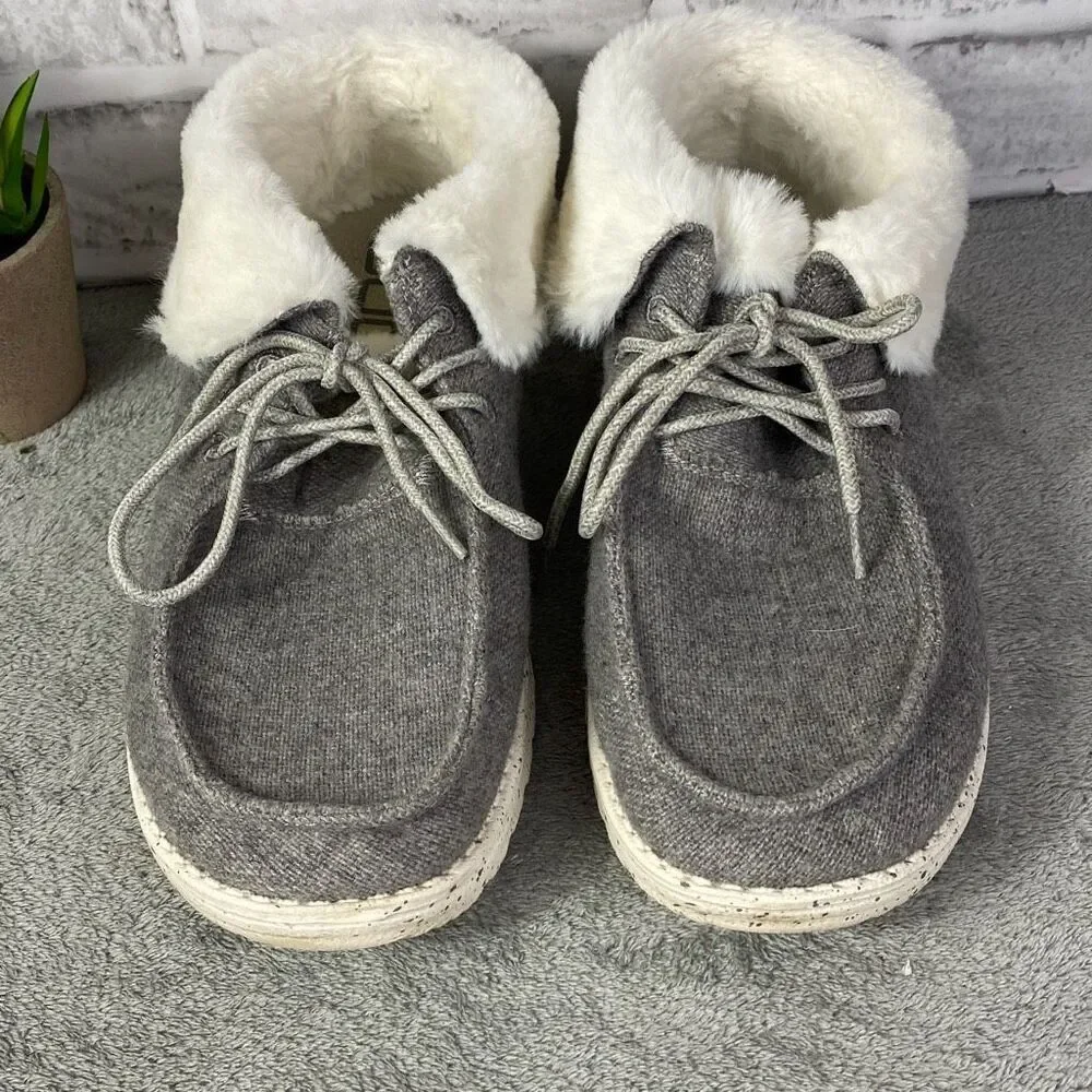 Hey Dude Gray Faux Fur Lined Slip-On Sneakers